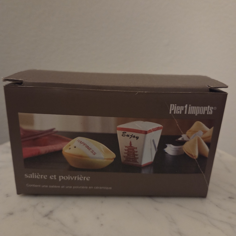 Pier 1 Brown and Red Fortune Cookie Salt and Pepper Shakers